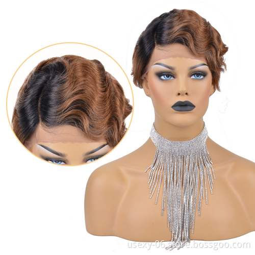 Short Ocean Wave None Lace Human Hair Wigs 100% Virgin Brazilian Hair Finger Wave Wigs Machine Made Wig